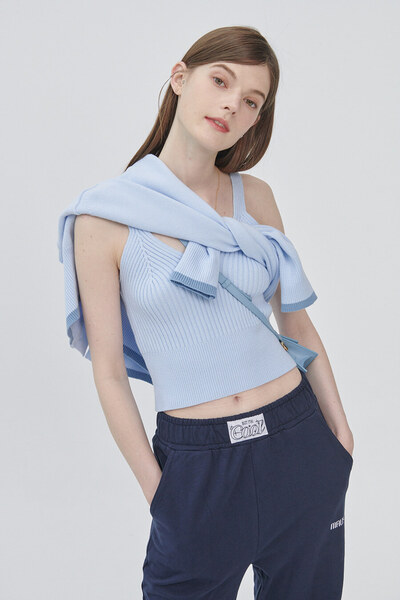 [마우솔레움] Colorblocked cardigan sleeveless knit set sky blue
