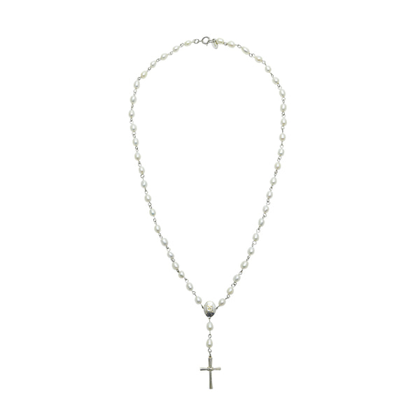 [로울] Pearl link cross necklace