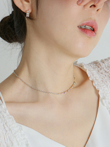 [유니제이] Rainbow zircon Silver Necklace In355 [Silver]