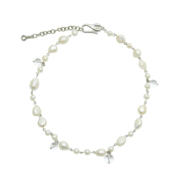 [로울] Crystal pearl link necklace