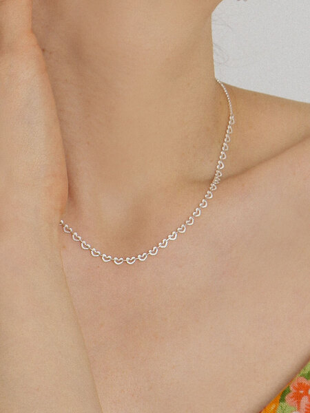 [유니제이] Lovely Heart Link Chain Silver Necklace In232 [Silver]