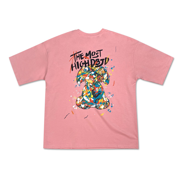 [더블제이디] 동물 페인팅 전사 반팔 티셔츠 핑크