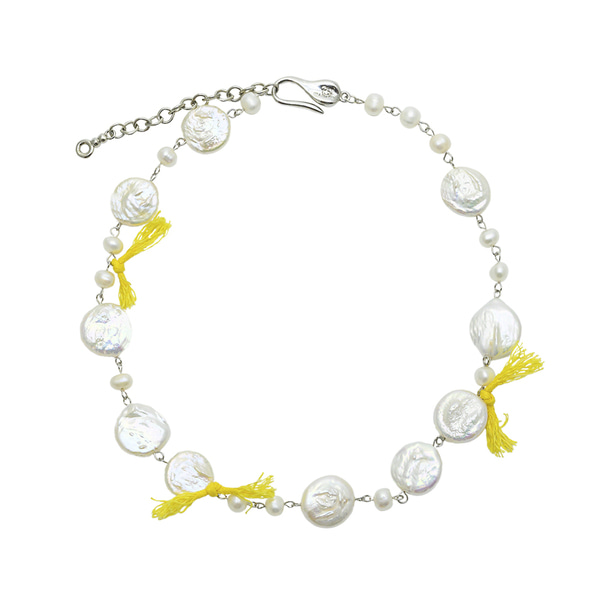 [로울] Yellow ribbon pearl link necklace