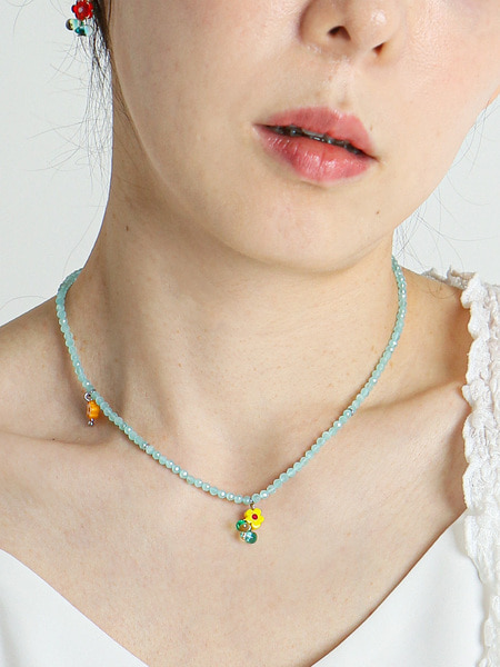 [유니제이] Flower Garden Light Sky Stone Silver Necklace In359 [Silver]